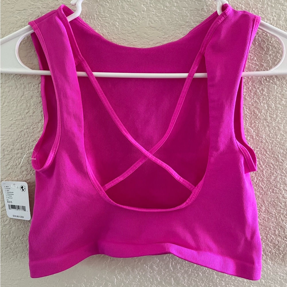 Free People Movement Cropped Ribbed Strappy Tank Pink/Rose